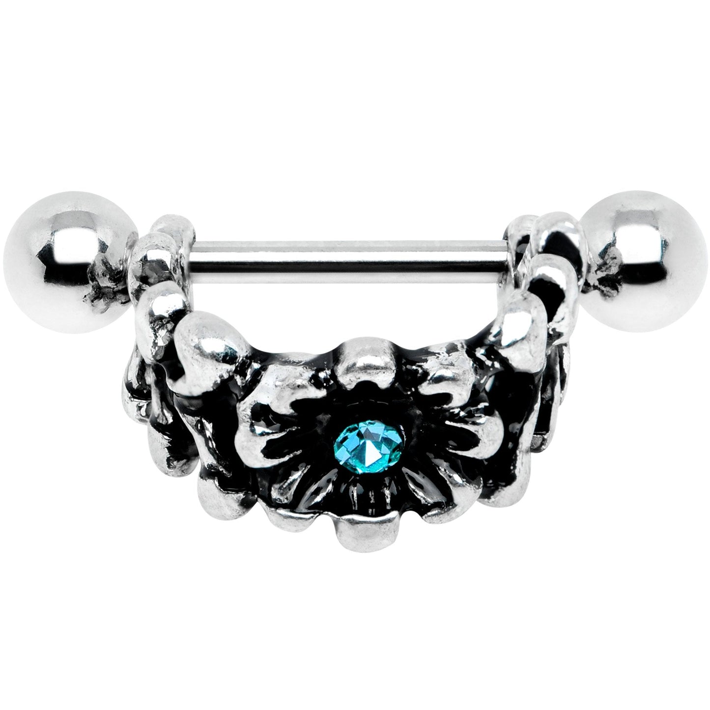 16G 3/8 Aqua Gem Floral Wreath Cuff Cartilage Earring