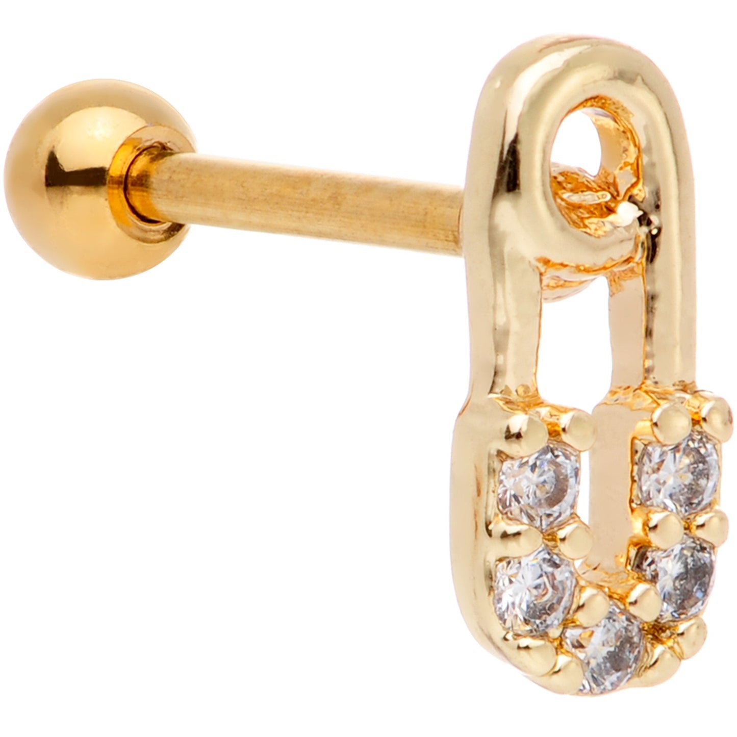 18G 5/16 Clear Gem Punk Rock Safety Pin Cartilage Tragus