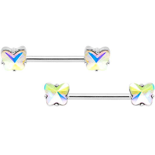 14G Aurora Gem Butterfly Captive Barbell Nipple Ring Set