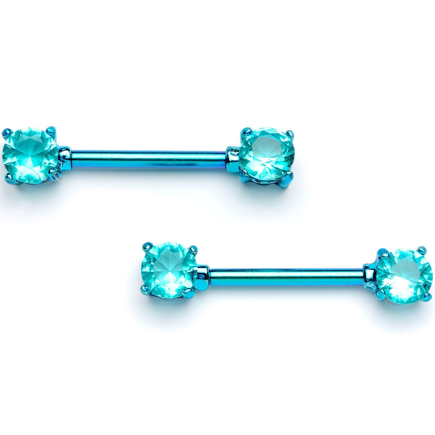 14G 9/16 Teal Gem Blue Anodized Barbell Nipple Ring Set
