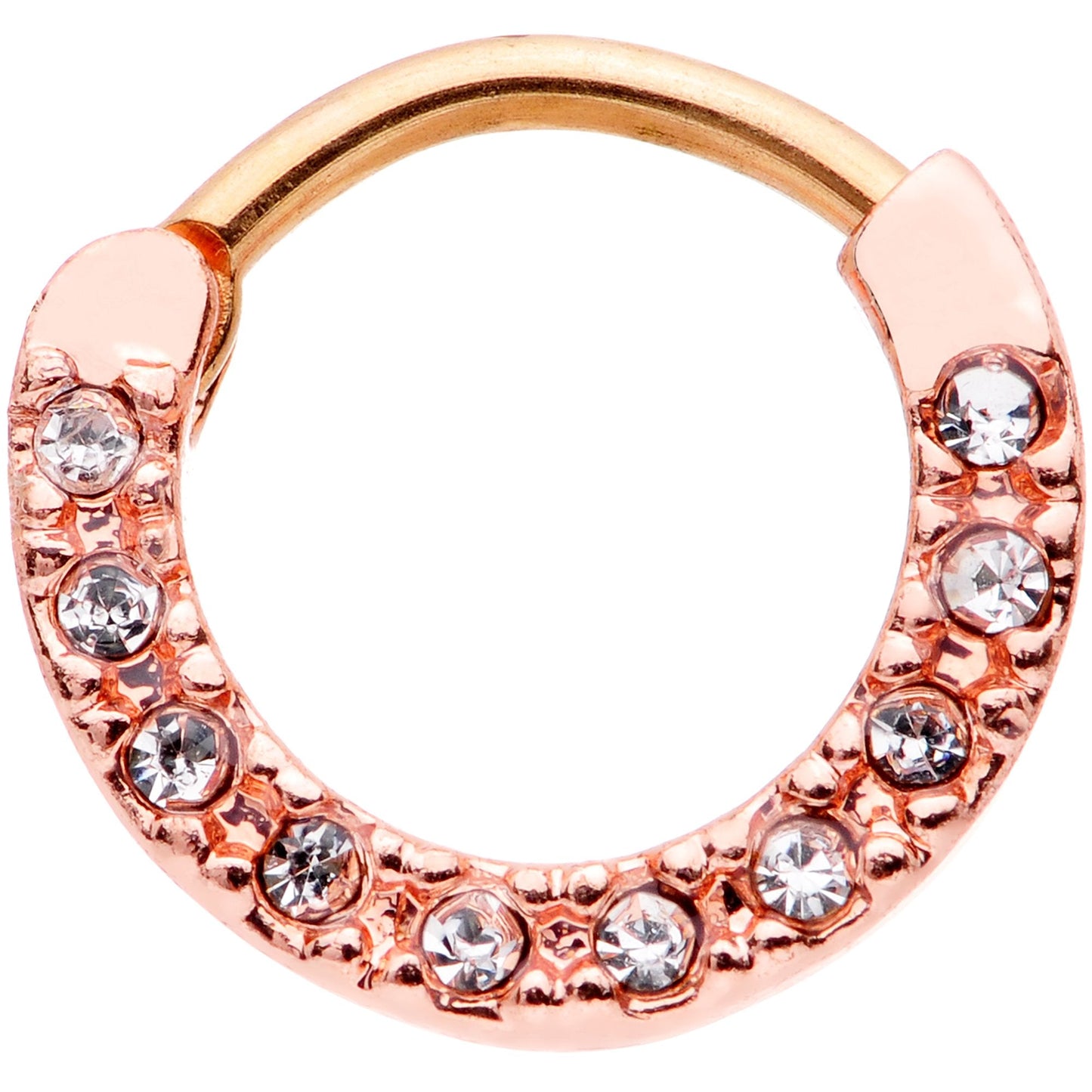 16G 3/8 Clear Gem Rose Gold Tone Hinged Circular Ring Set