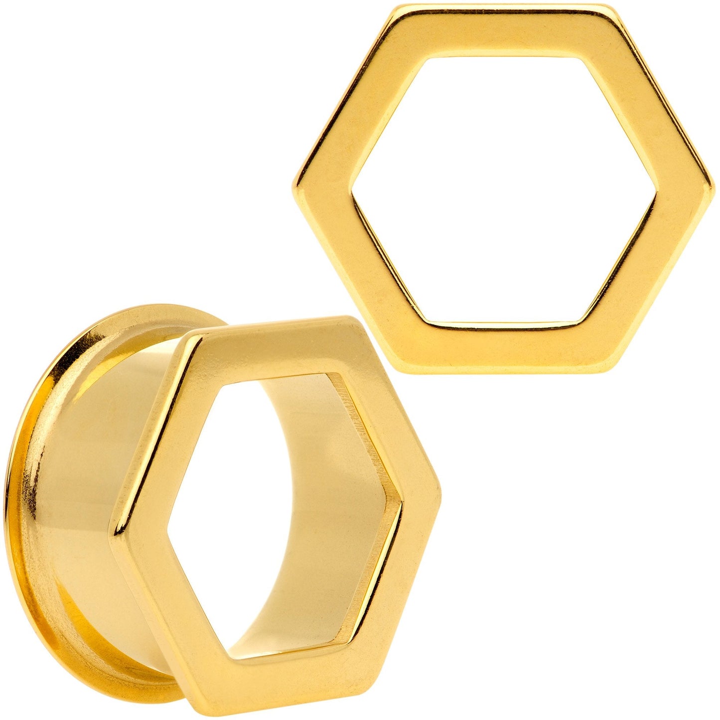 Gold Tone Geometric Hexagon Double Flare Tunnel Plug Set 3mm to 25mm