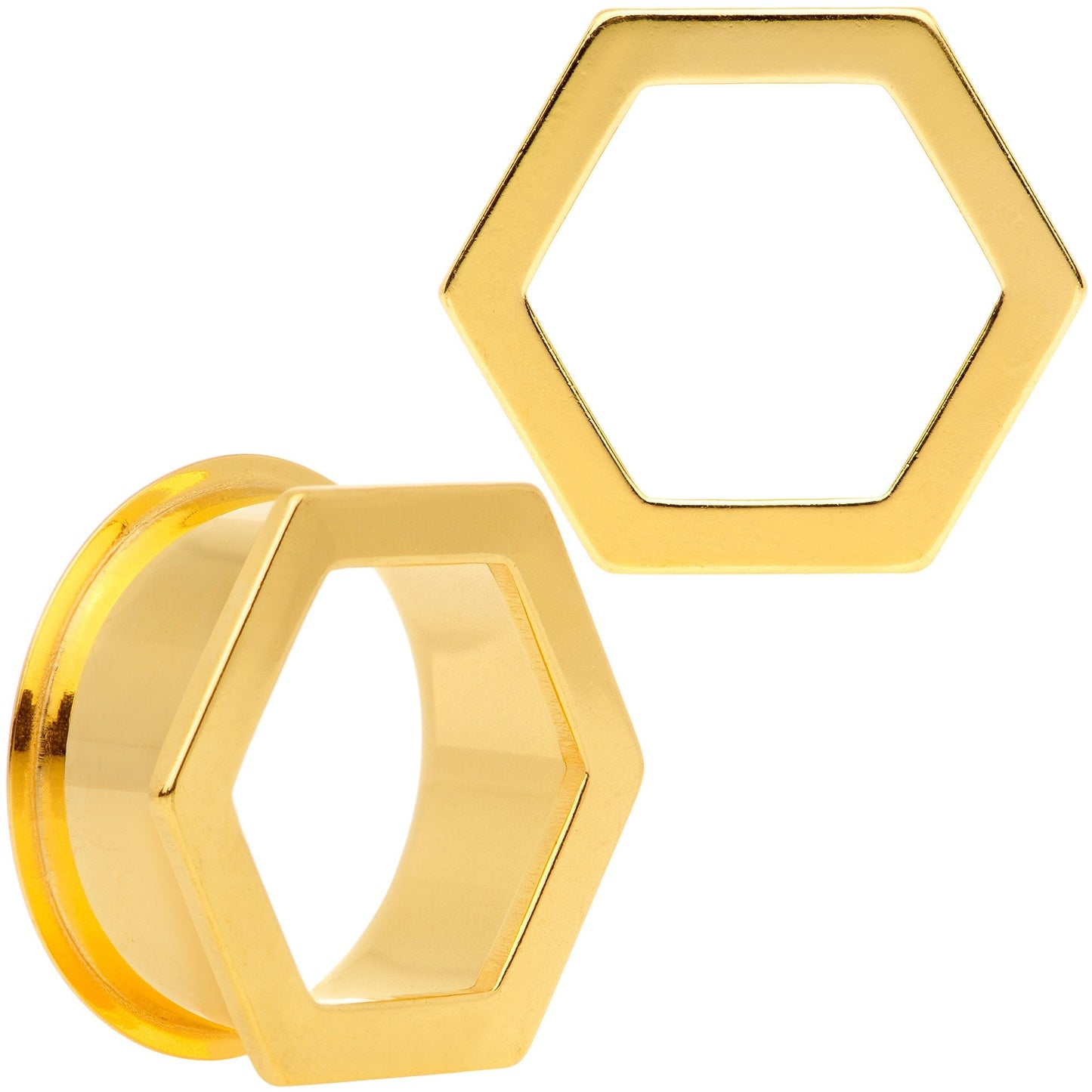 Gold Tone Geometric Hexagon Double Flare Tunnel Plug Set 3mm to 25mm