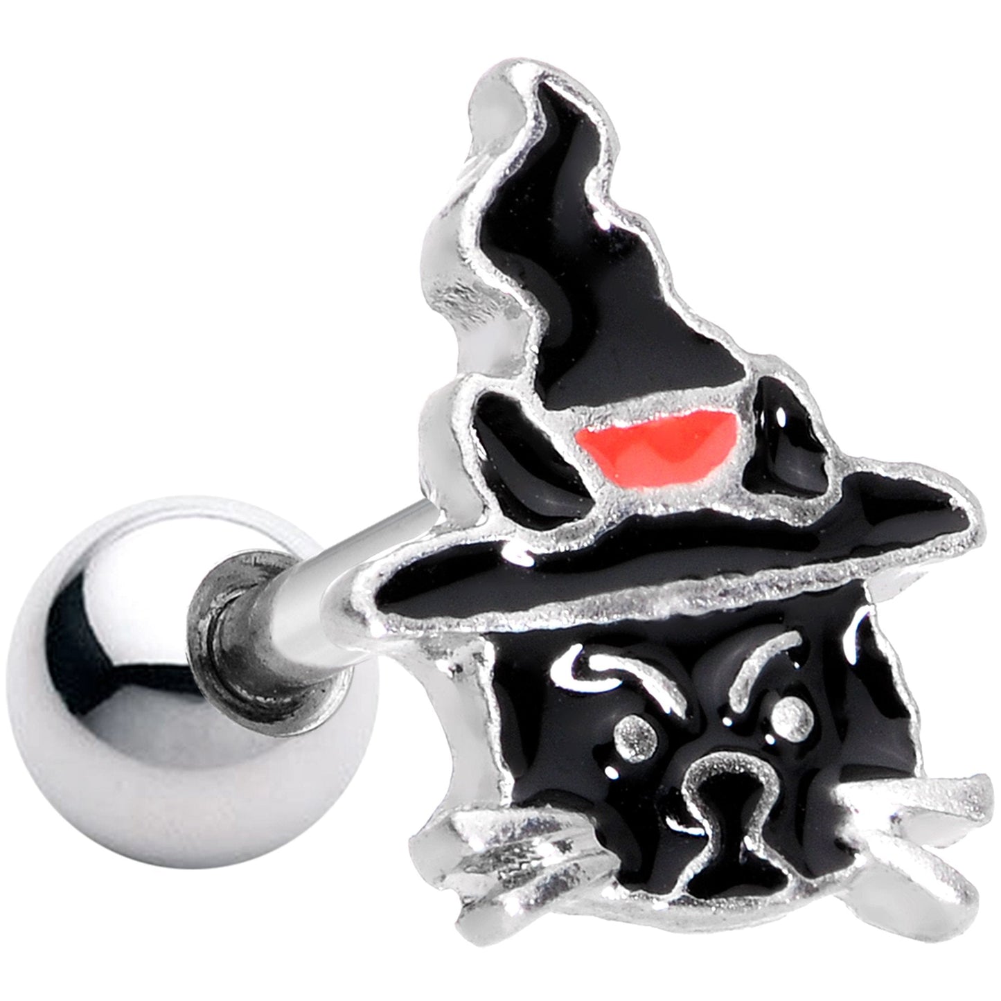 16G 1/4 Halloween Black Cat Cartilage Tragus Earring