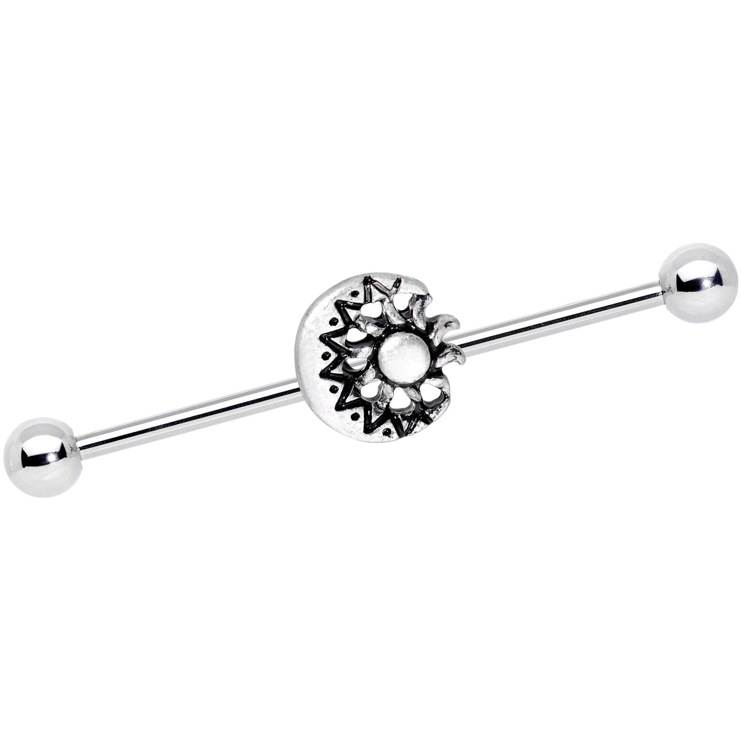14G Crescent Moon with Star Dangle Industrial Barbell 38mm