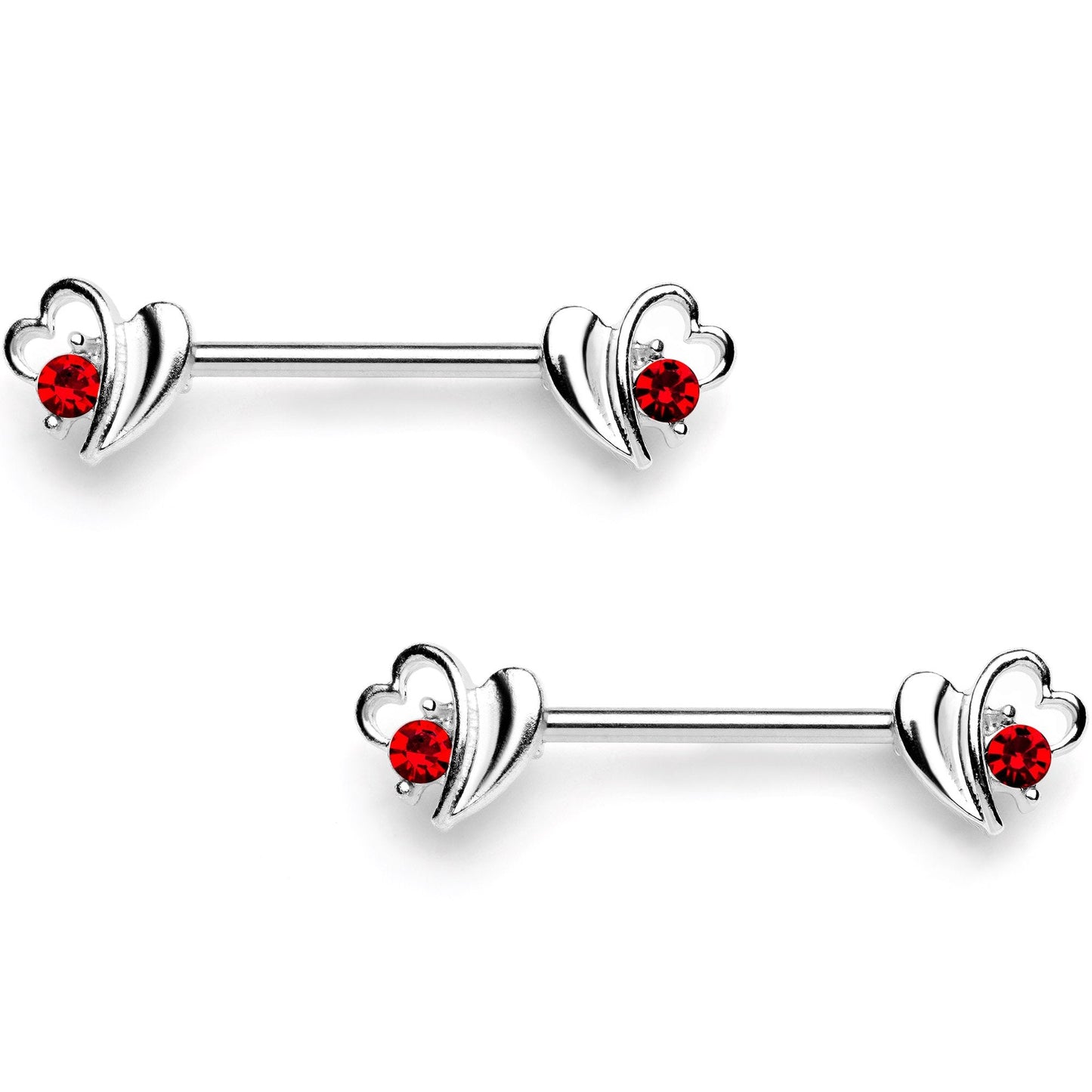 14G 9/16 Red Gem Love Wave Barbell Nipple Ring Set