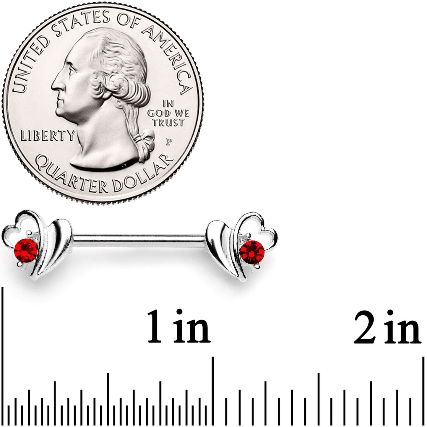 14G 9/16 Red Gem Love Wave Barbell Nipple Ring Set