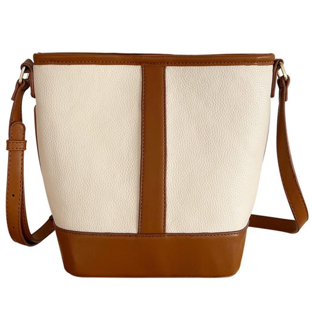 Retro Fashion Simple Texture Splicing Bucket Bag - Versatile Women's Shoulder & Crossbody Bag