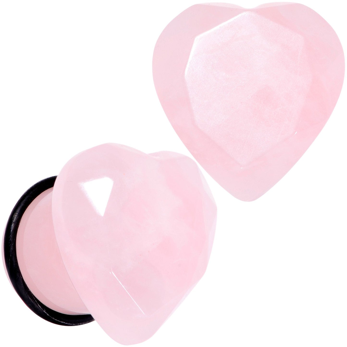 Rose Flower Quartz Stone Faceted Heart Single Flare Plug Set 6mm to 25mm