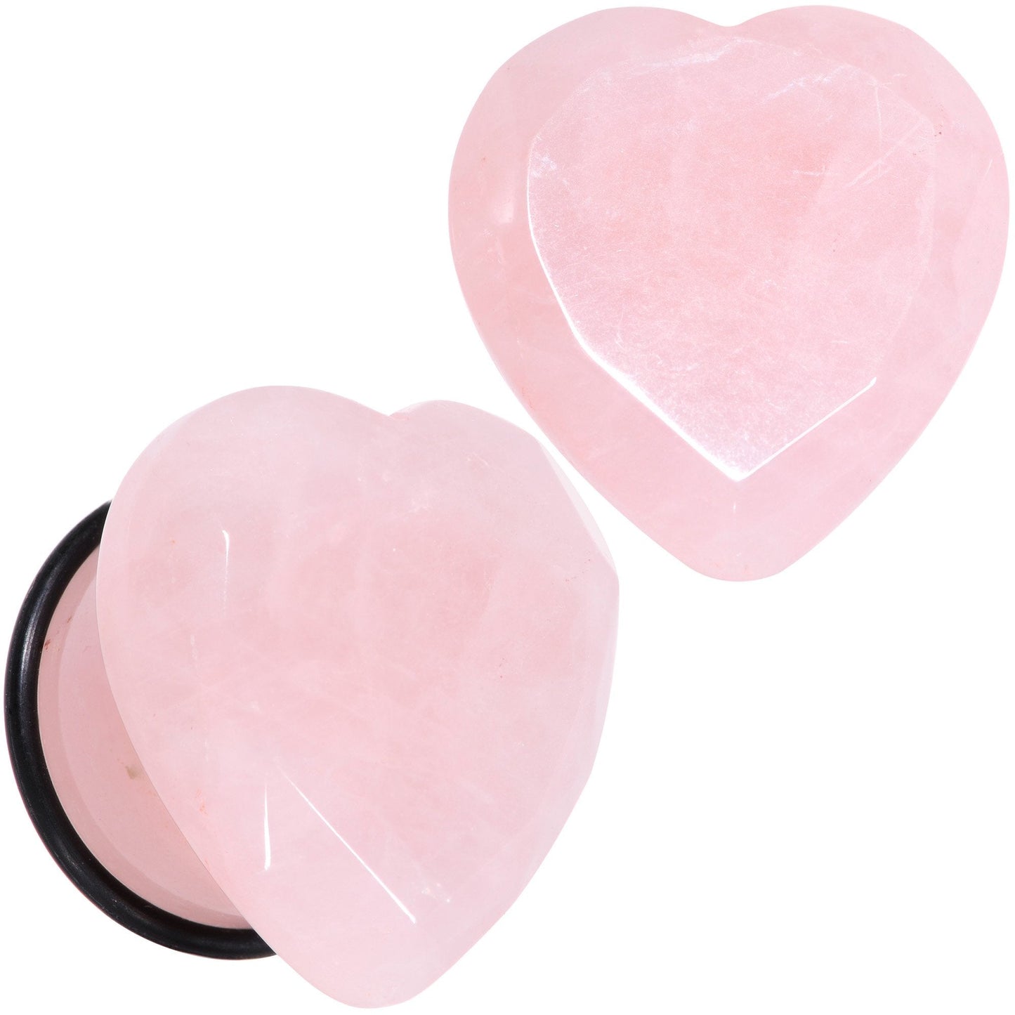 Rose Flower Quartz Stone Faceted Heart Single Flare Plug Set 6mm to 25mm