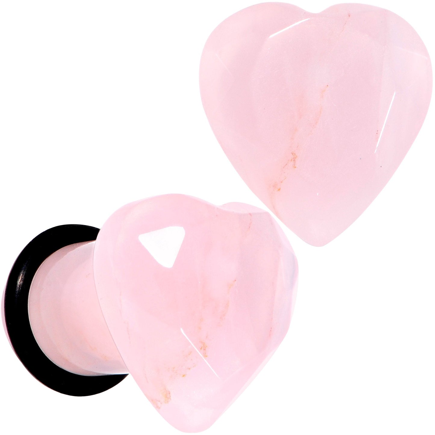 Rose Flower Quartz Stone Faceted Heart Single Flare Plug Set 6mm to 25mm