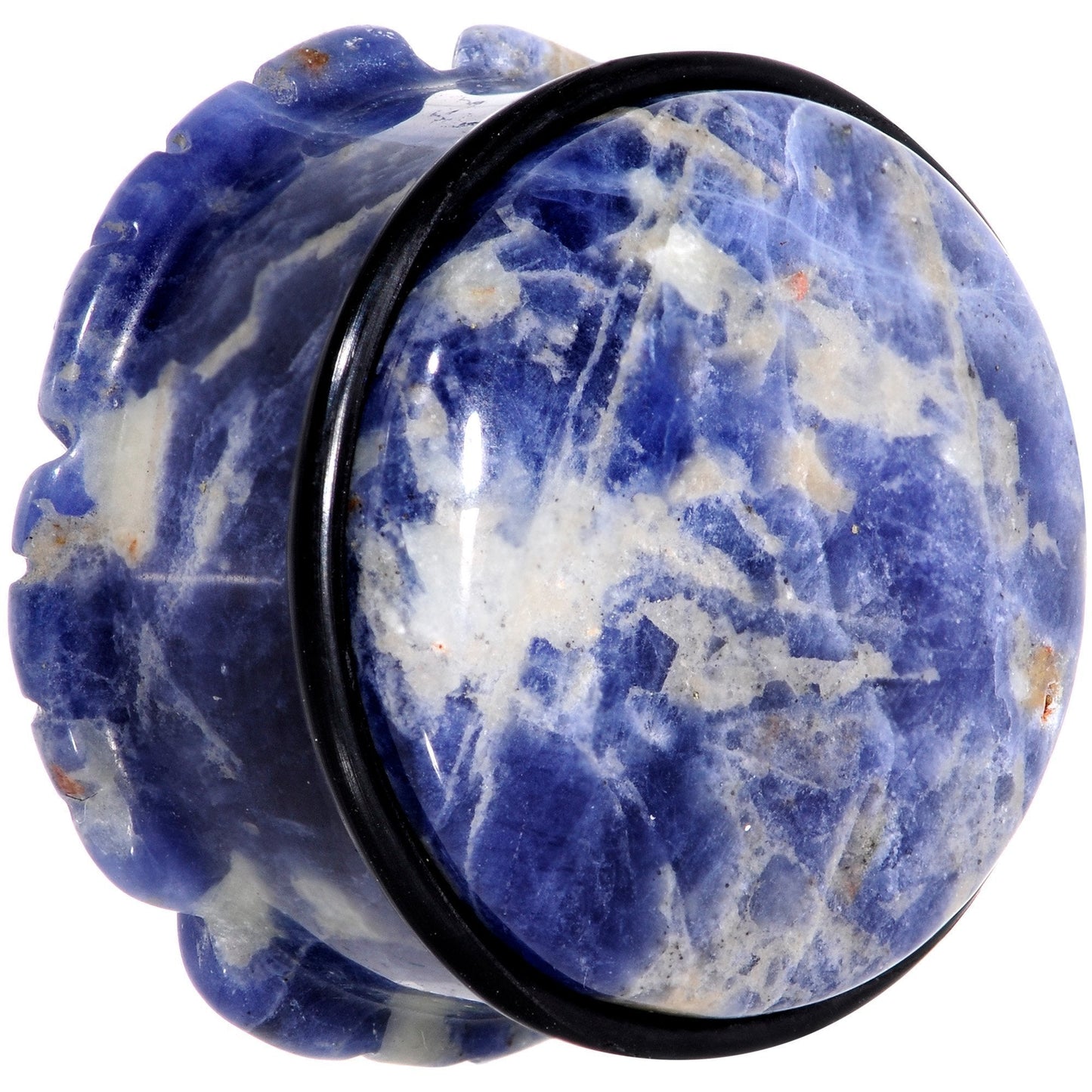 Natural Blue Sodalite Tropical Flower Single Flare Plug Set Sizes 6mm to 25mm
