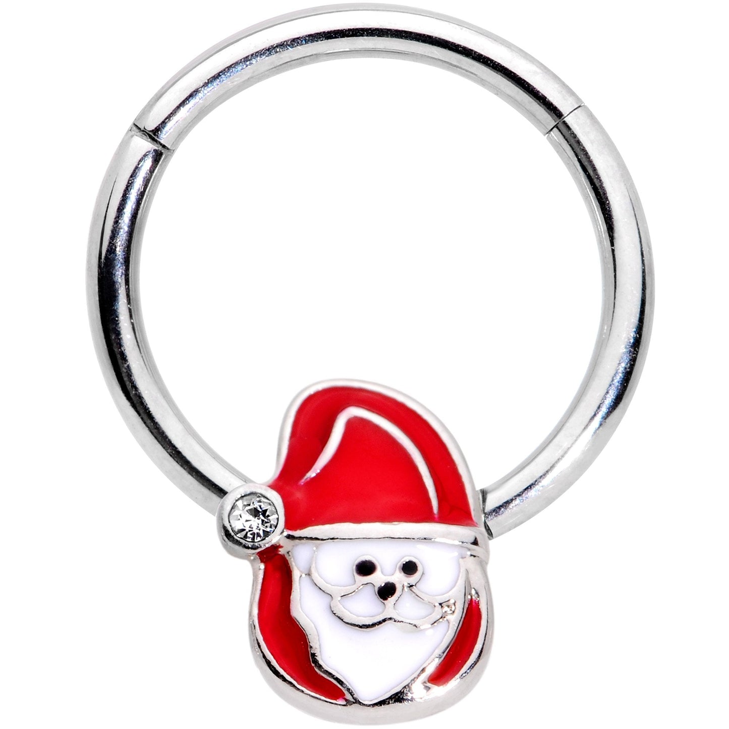 16G 3/8 Clear Gem Happy Santa Hinged Segment Ring