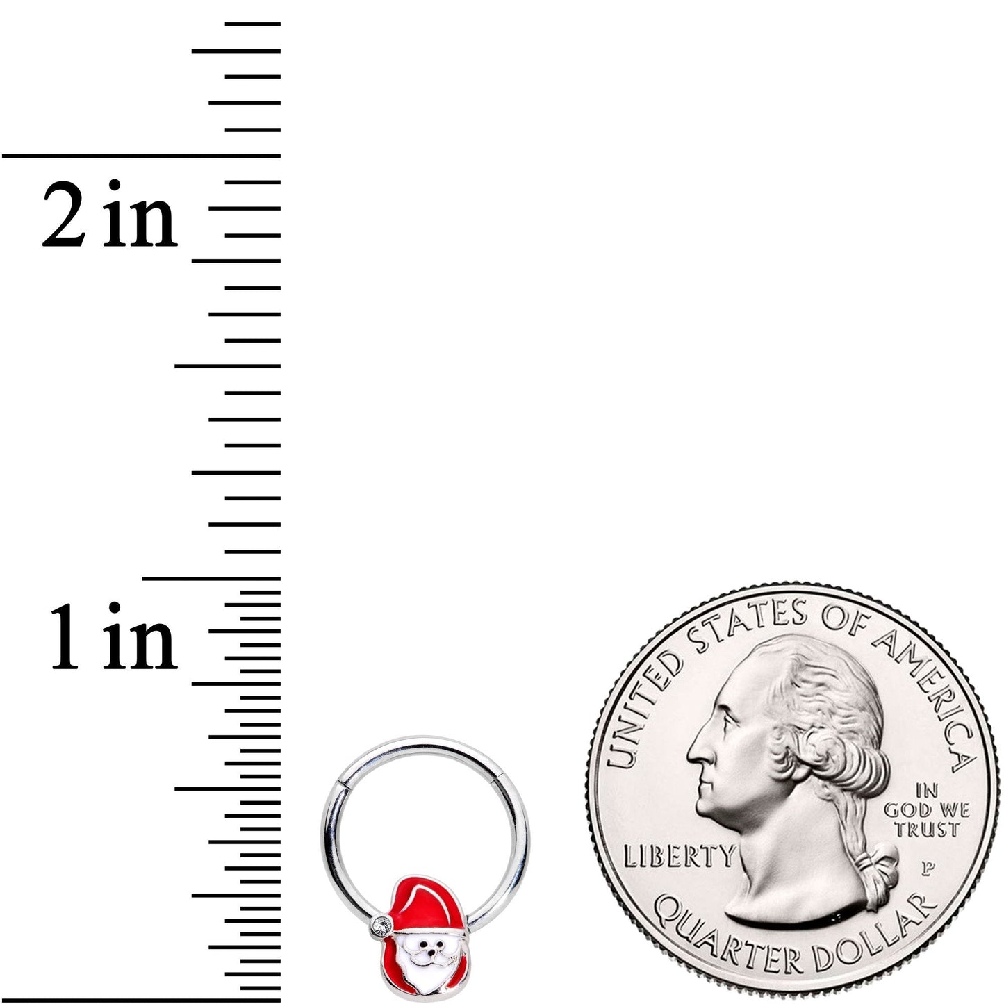 16G 3/8 Clear Gem Happy Santa Hinged Segment Ring