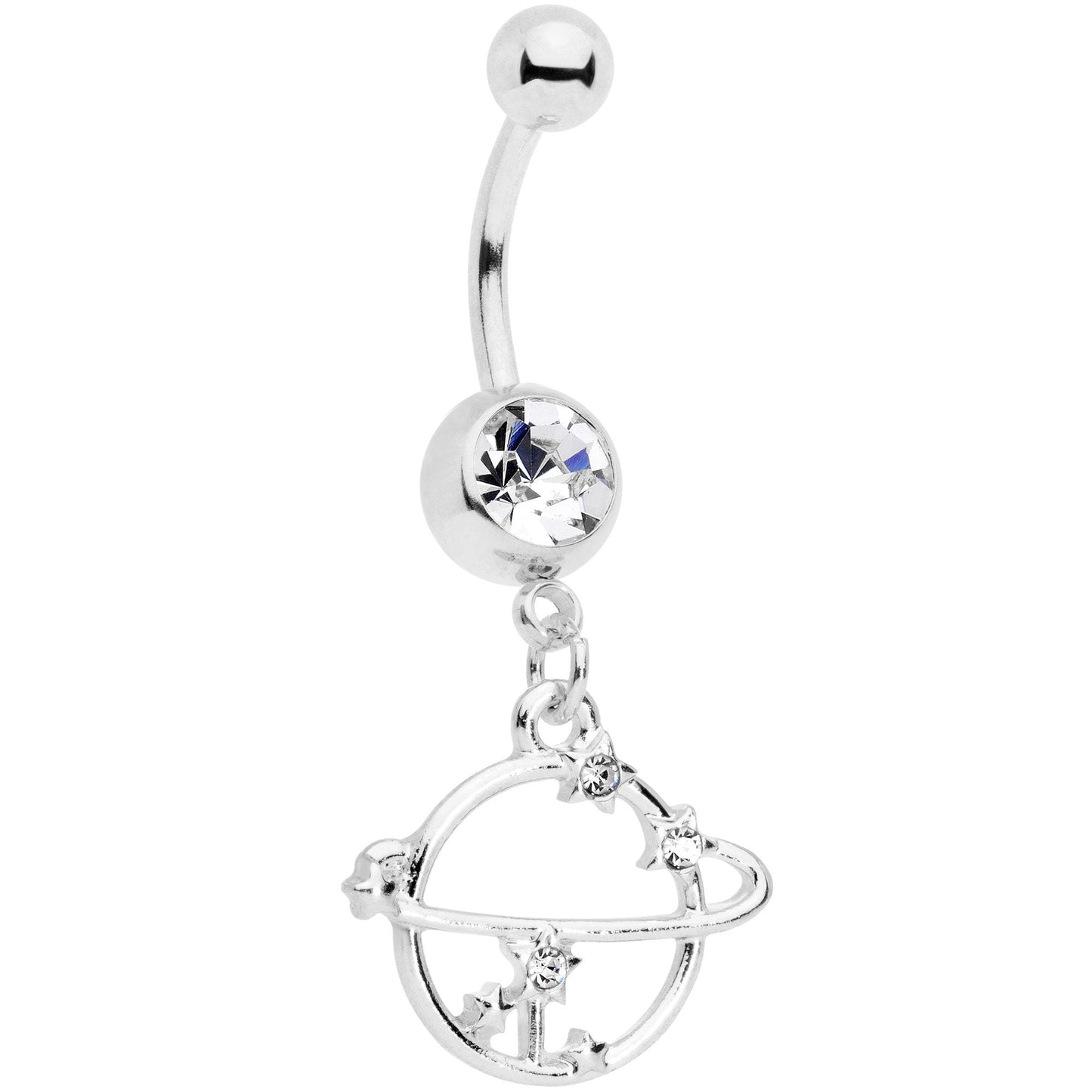 Clear Gem Stars Orbit Planet Saturn Dangle Belly Ring