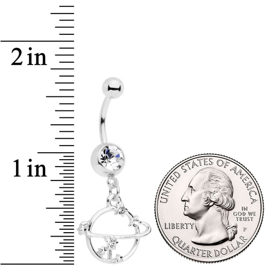 Clear Gem Stars Orbit Planet Saturn Dangle Belly Ring