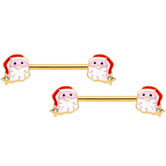 14G 1/2 Gold Tone Santa Captive Barbell Nipple Ring Set of 4