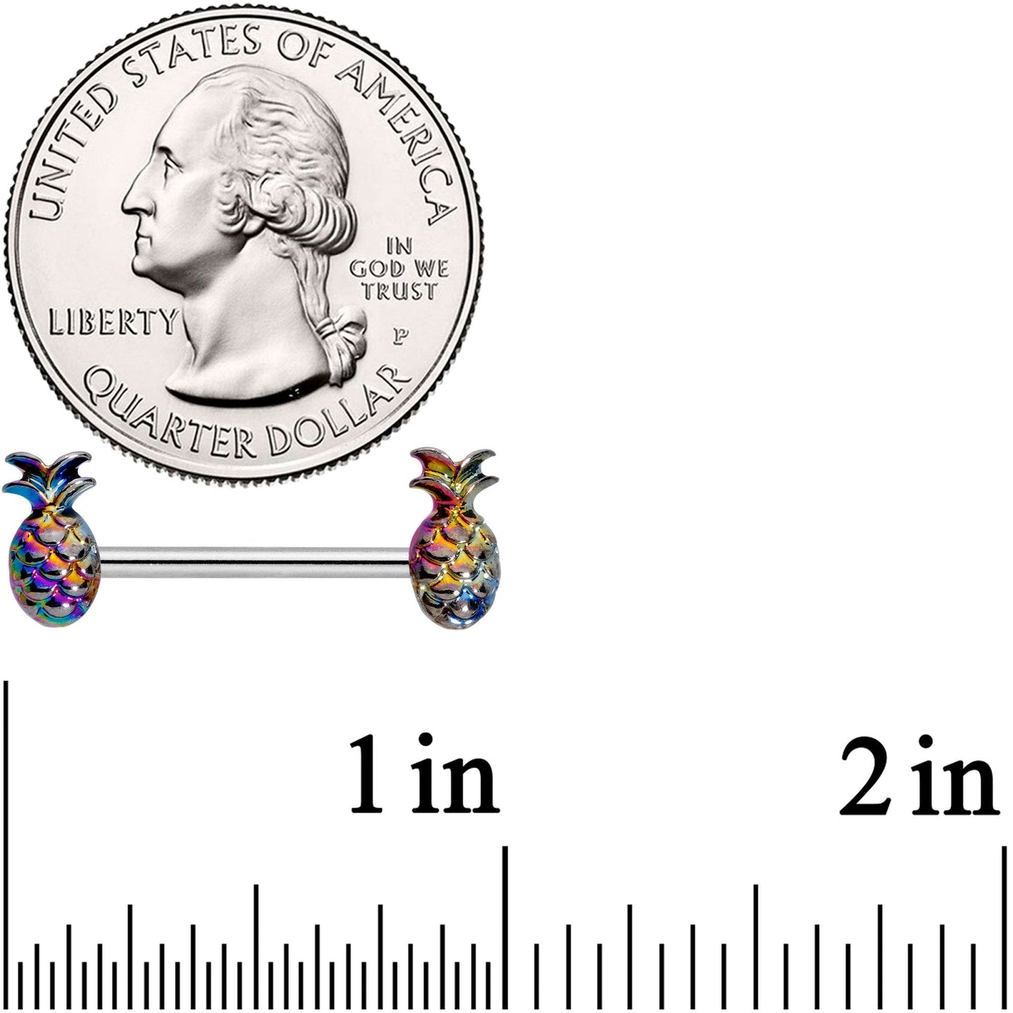 14G 9/16 Iridescent Rainbow Pineapple Barbell Nipple Ring Set