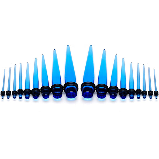 14 to 00G Light Blue Acrylic Straight Taper 18 Piece Stretching Kit
