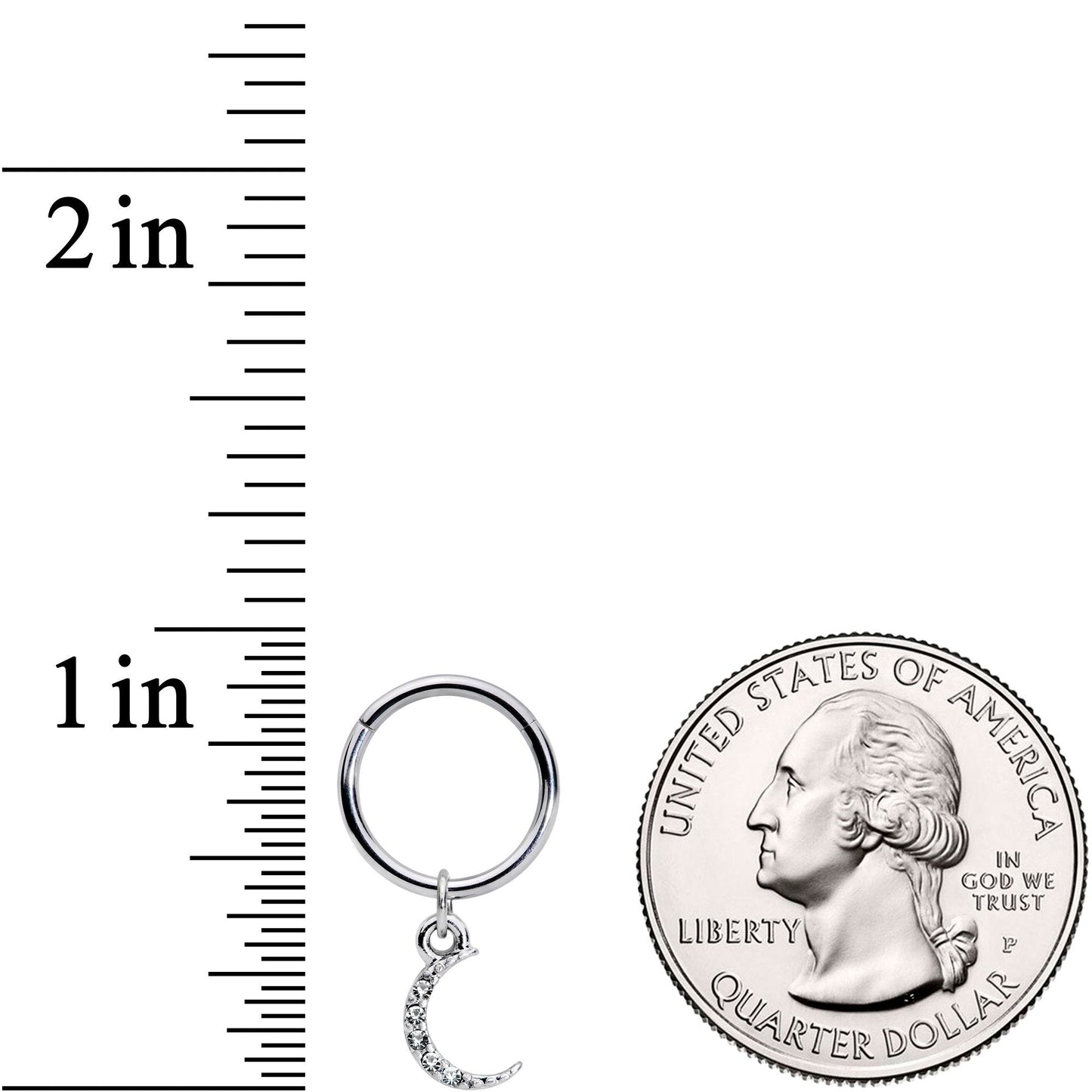 16G 3/8 Clear Gem Sliver of Moon Dangle Hinged Segment Ring