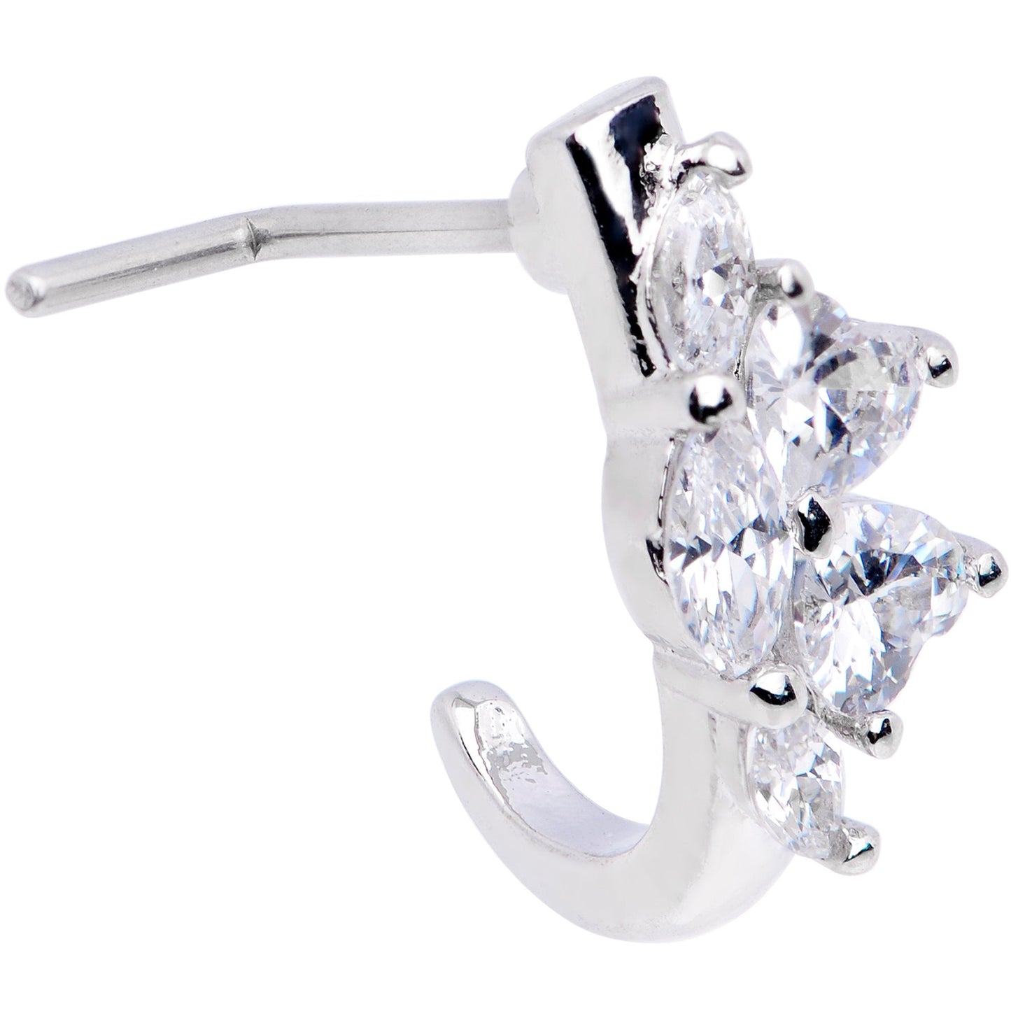 20G Clear Gem Hearts Faux Hoop L Shaped Nose Ring