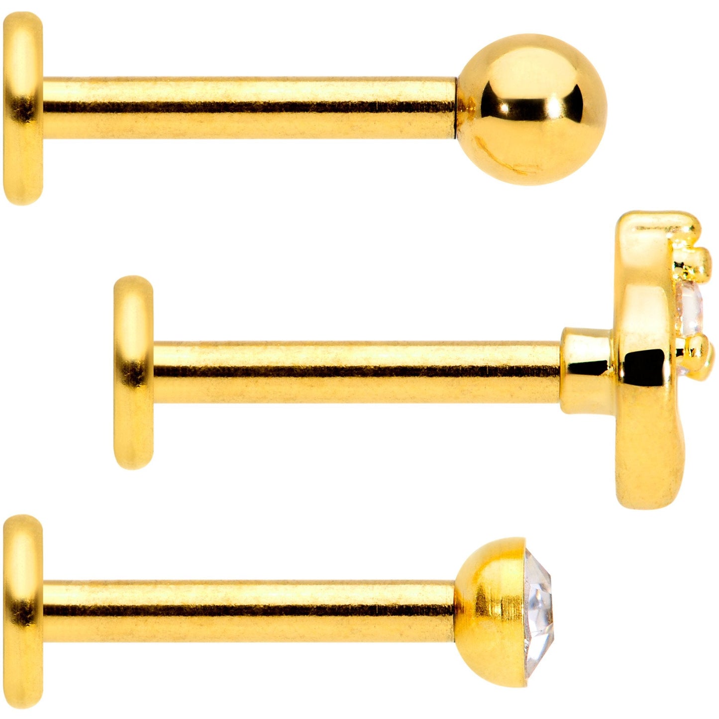 16G 5/16 Clear Gem Gold Tone Internally Threaded Labret Set