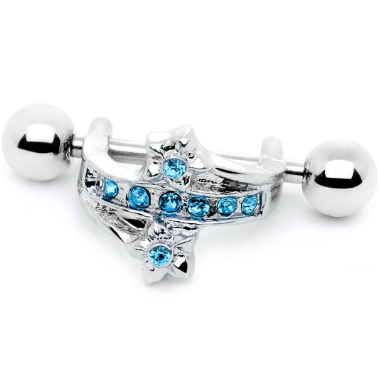 16G 1/2 Blue Gem Cross Crown Cartilage Cuff