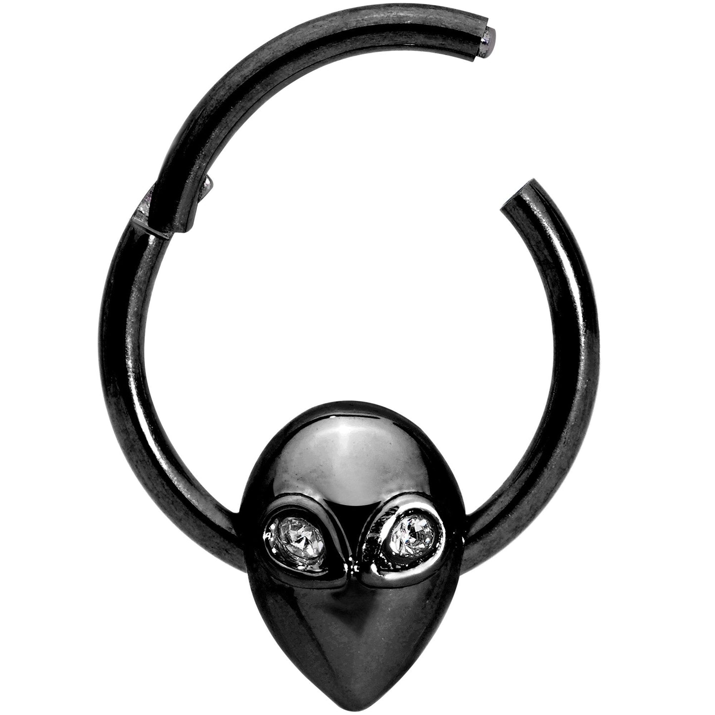 16G 3/8 Clear Gem Black Alien Invader Hinged Segment Ring