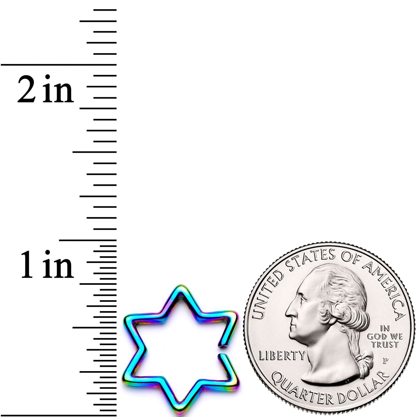 16G 5/16 Rainbow Hexagram Star of David Closure Ring