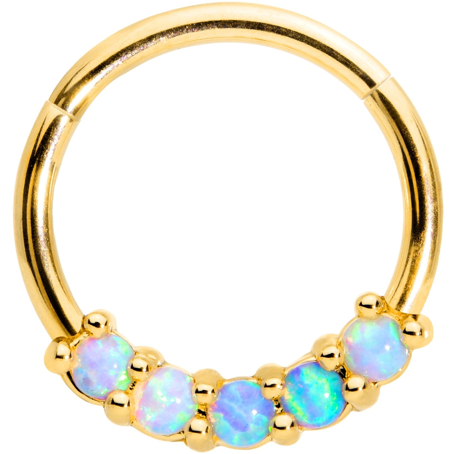 16G 3/8 Five Synthetic Opal Gold Tone Hinged Segment Ring