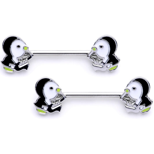 14G 9/16 1/2 Winter Penguins Horseshoe Barbell Nipple Ring Set