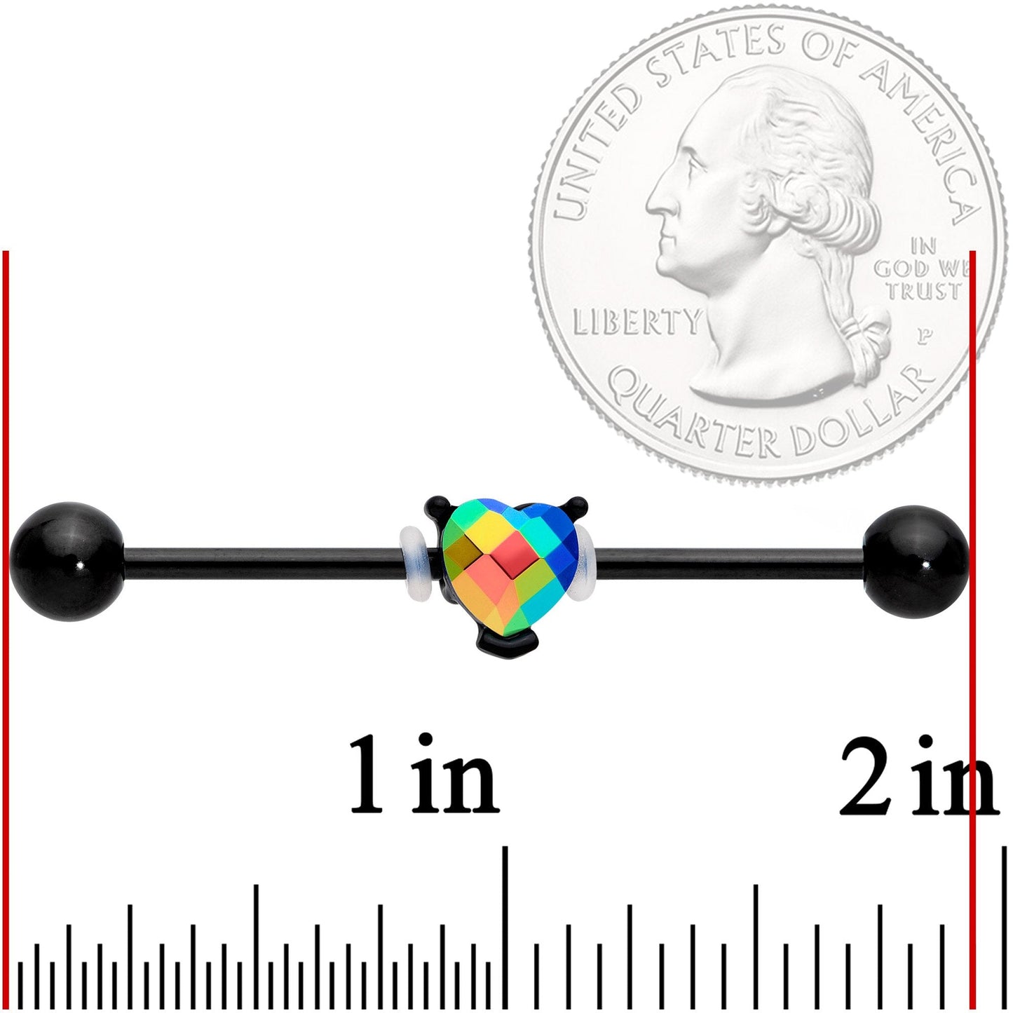 14G Aurora Gem Black Love Me Heart Industrial Barbell 38mm