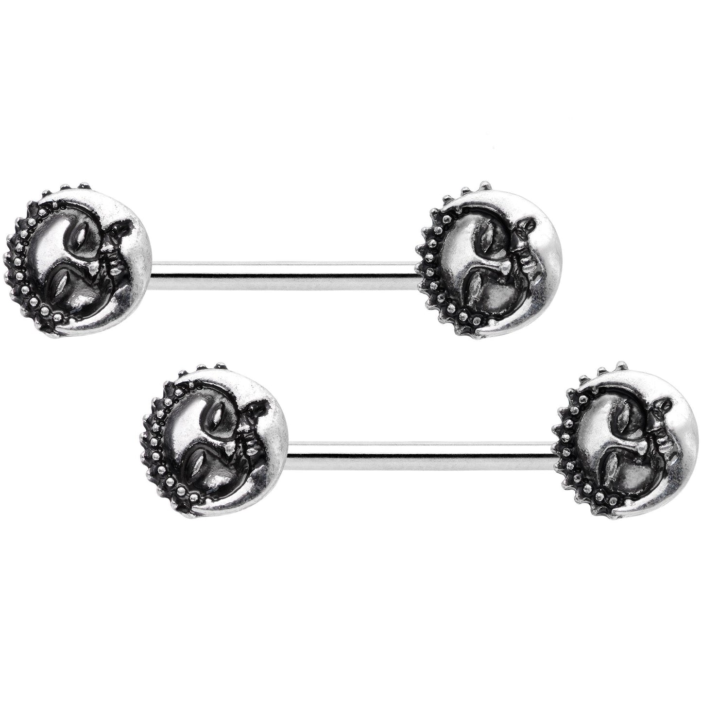 14G 9/16 Celestial Romance Sun Moon Barbell Nipple Ring Set