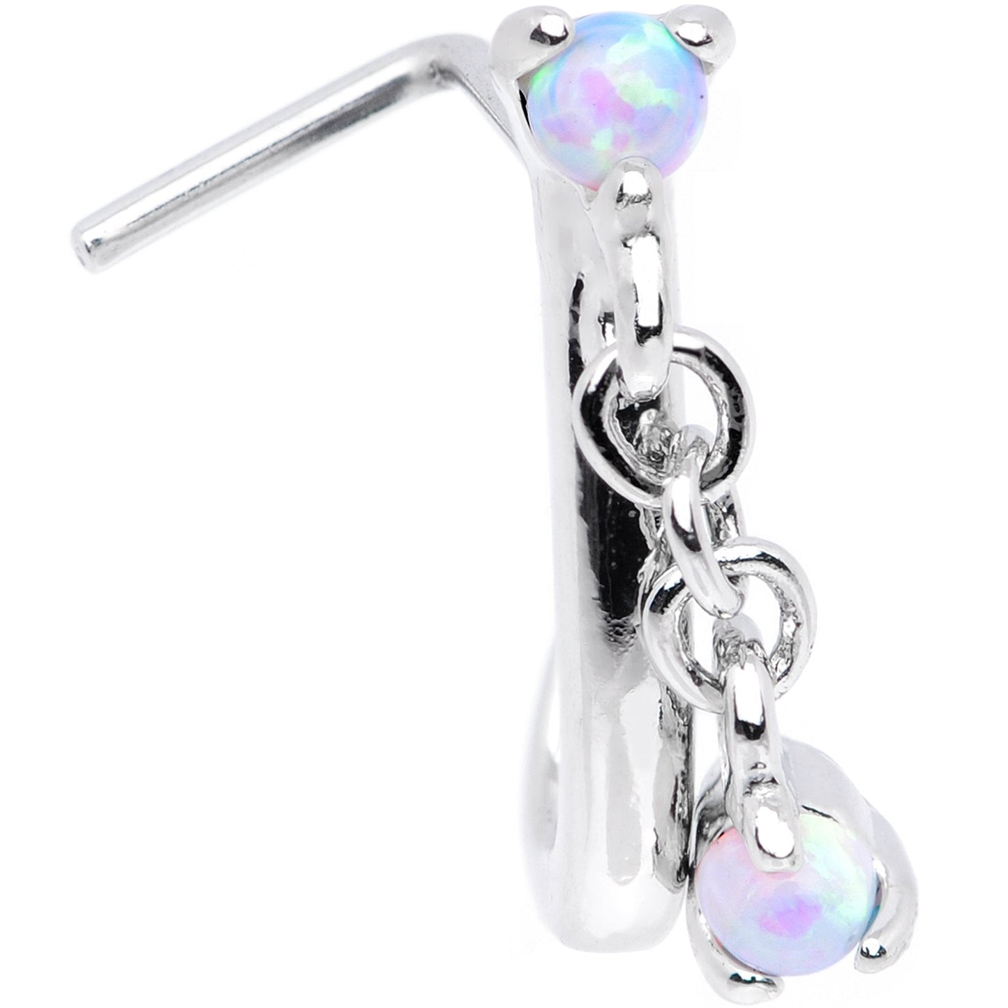 20G 3/16 White Synthetic Opal Dangle Faux Hoop L Shape Nose Ring