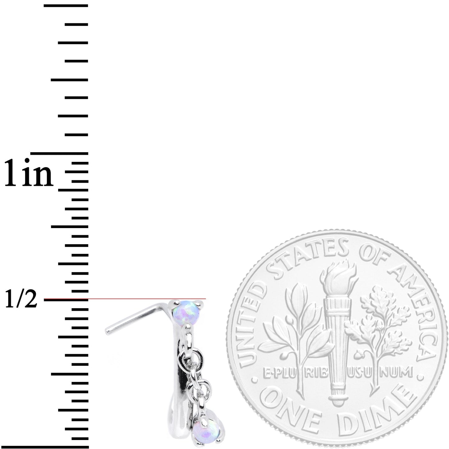 20G 3/16 White Synthetic Opal Dangle Faux Hoop L Shape Nose Ring