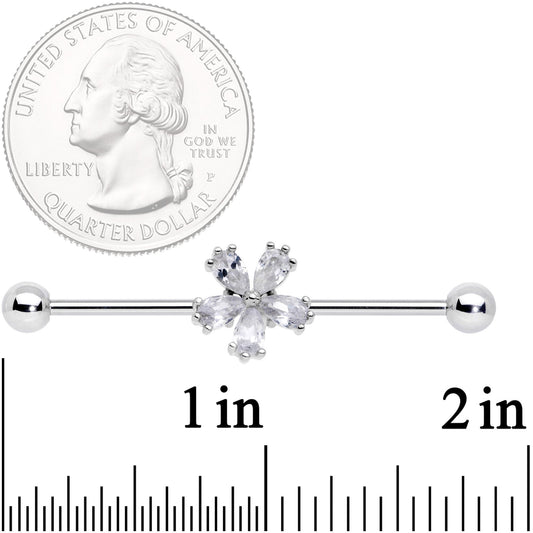 14G Clear CZ Gem Perfect Petals Flower Industrial Barbell 38mm