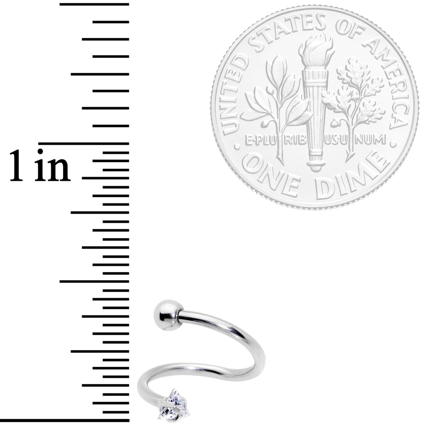 16G 3/8 Goth CZ Gem Triangle Spiral Twister Eyebrow Ring Set