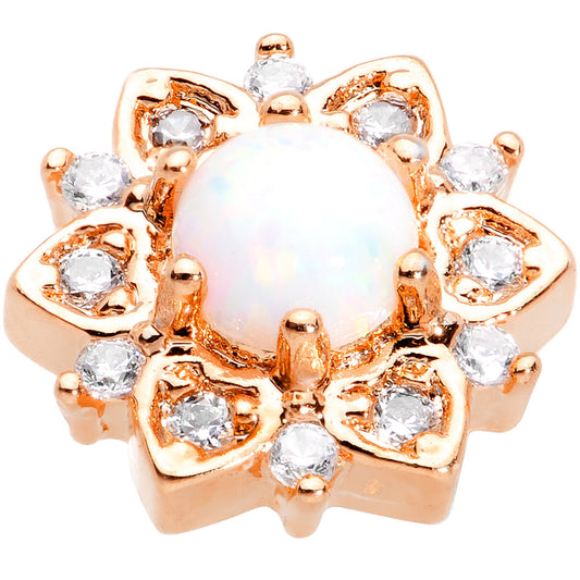 14G White Faux Opal Rose Gold Tone Floral Glam Dermal Anchor Top