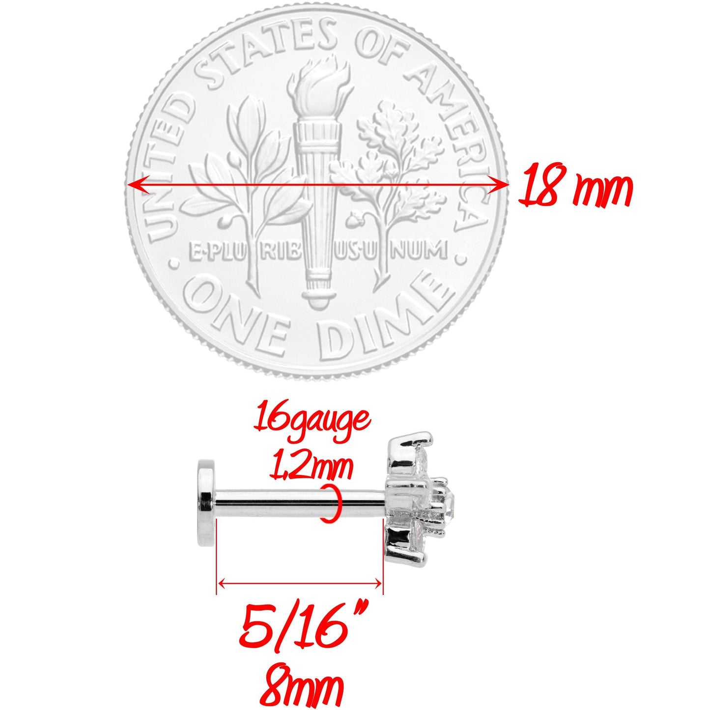 16G 5/16 Clear CZ Star Internally Threaded Labret