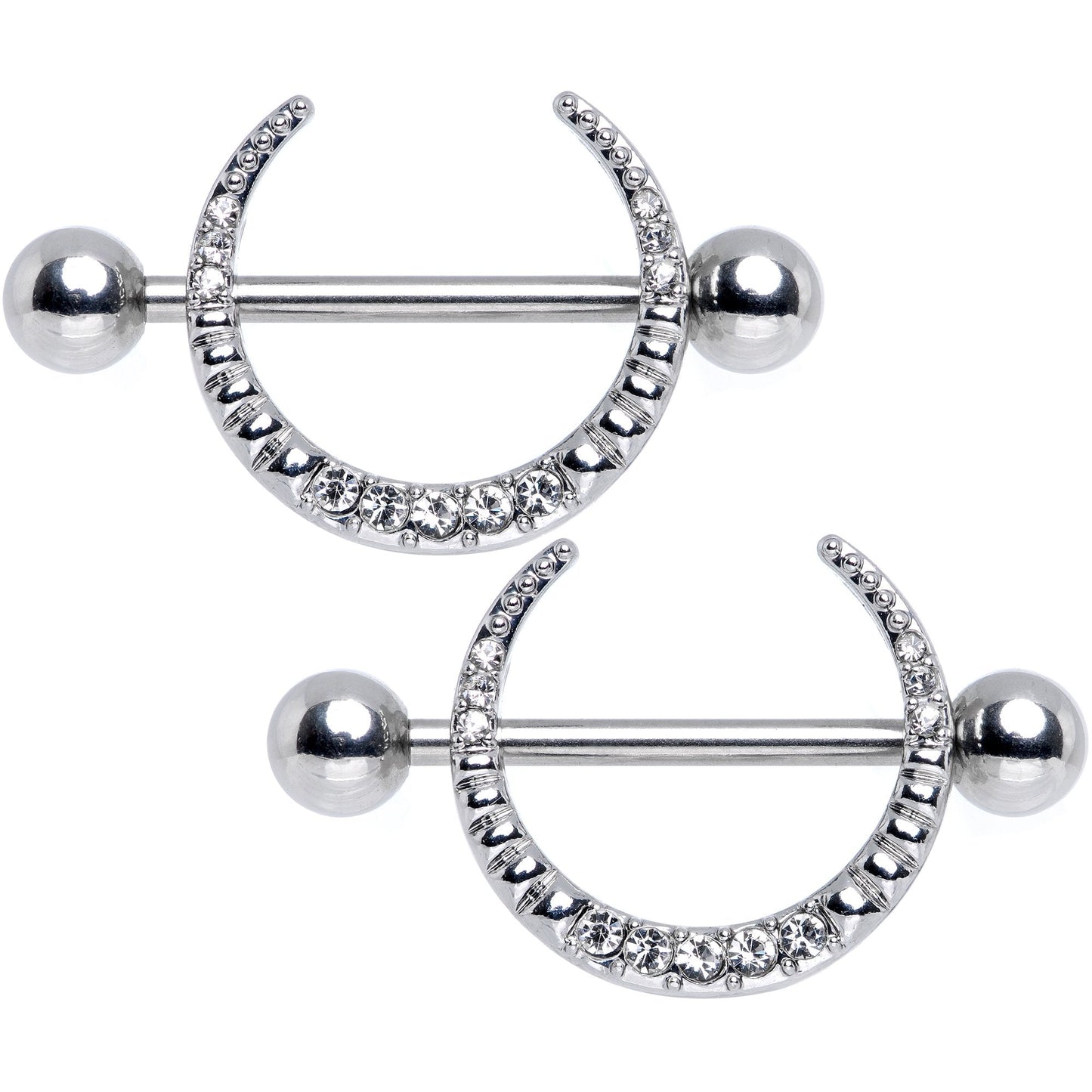 14G 9/16 Clear Gem Sliver Crescent Moon Nipple Shield Set