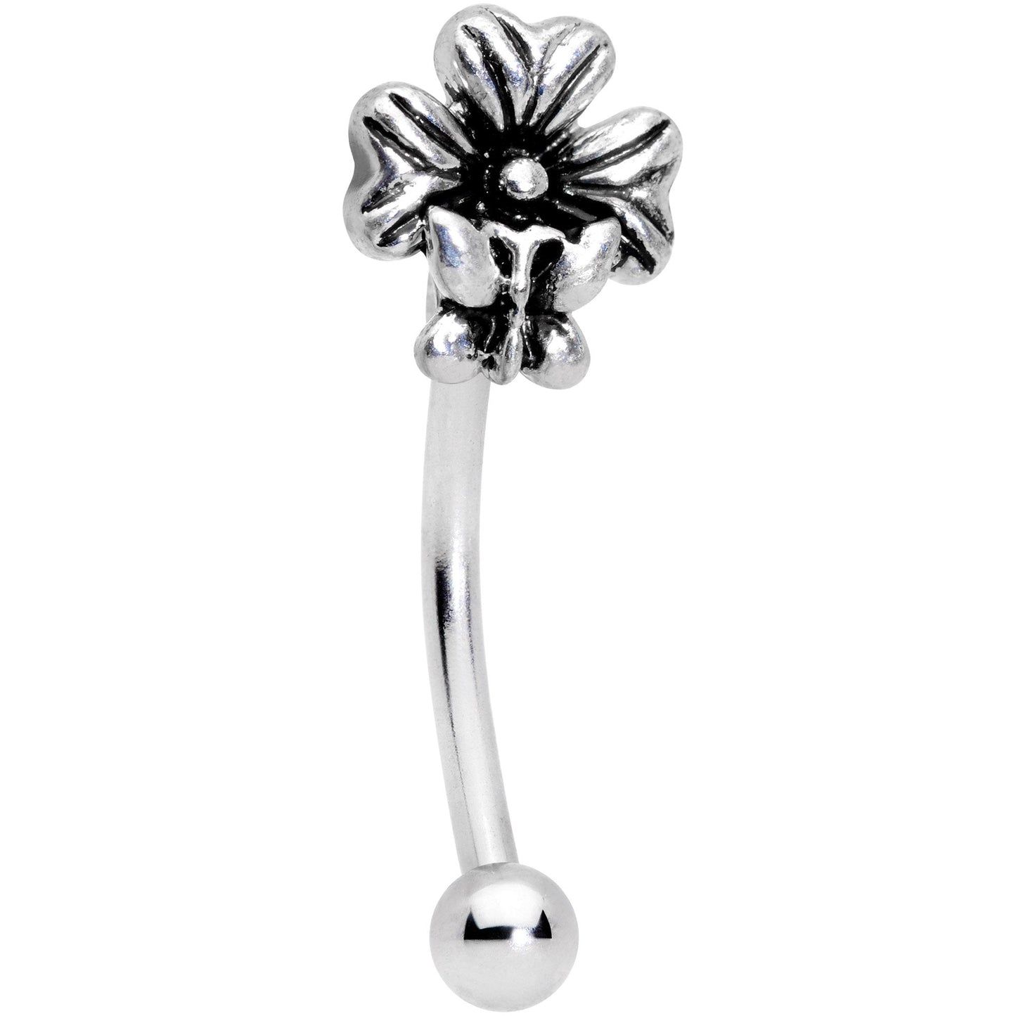 16G 3/8 Perching Butterfly Clover Curved Eyebrow Ring