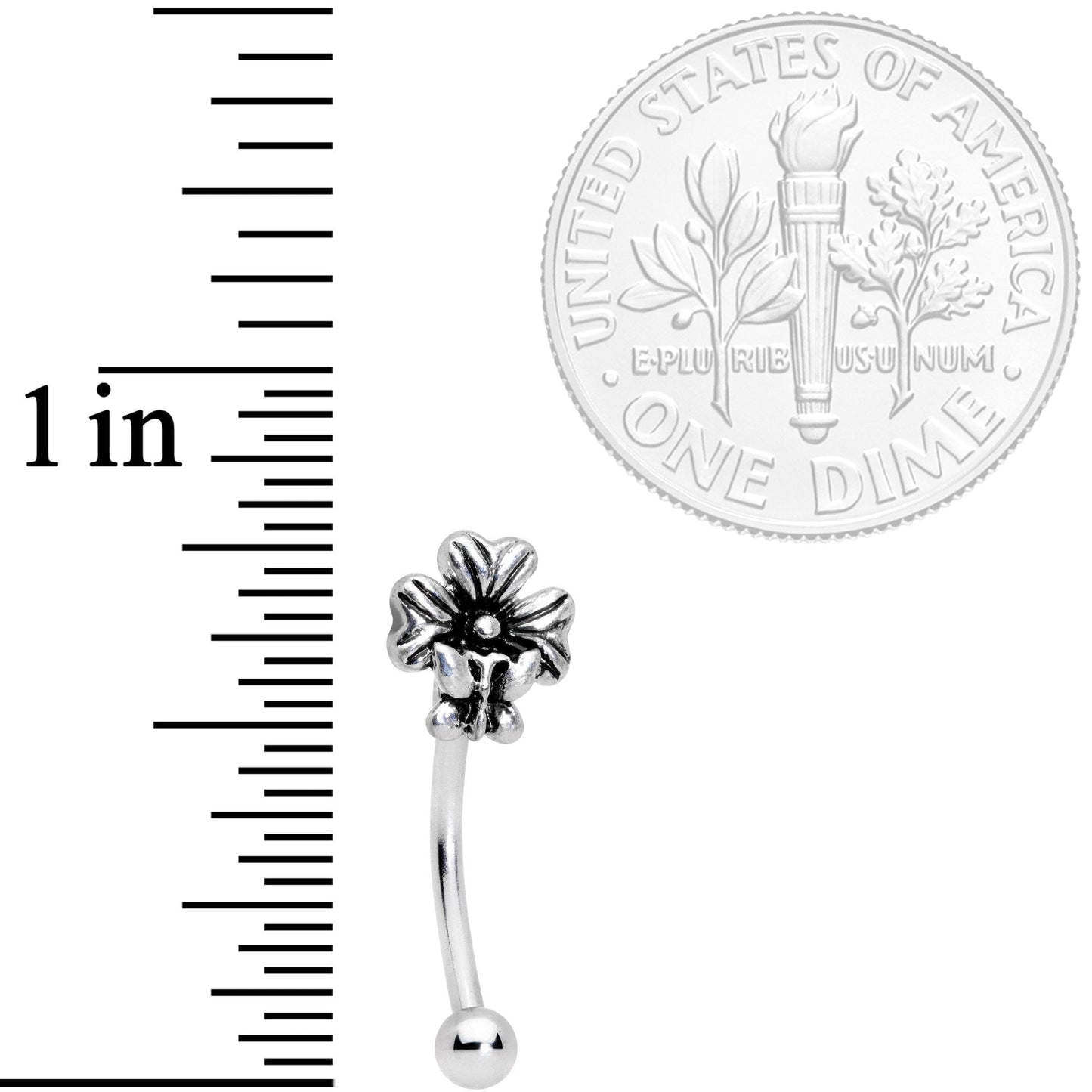 16G 3/8 Perching Butterfly Clover Curved Eyebrow Ring