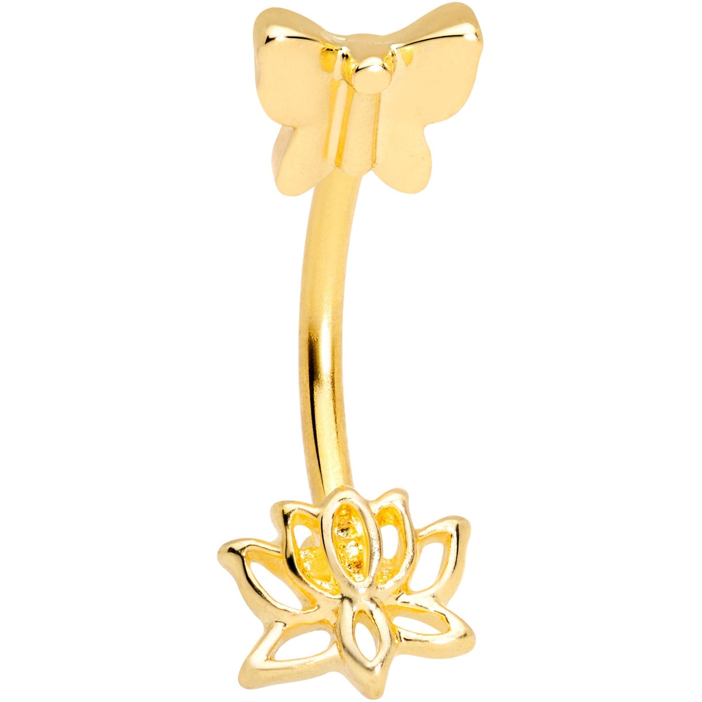 16G 3/8 Gold Tone Loopy Lotus Flower Butterfly Curved Eyebrow Ring