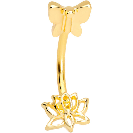 16G 3/8 Gold Tone Loopy Lotus Flower Butterfly Curved Eyebrow Ring