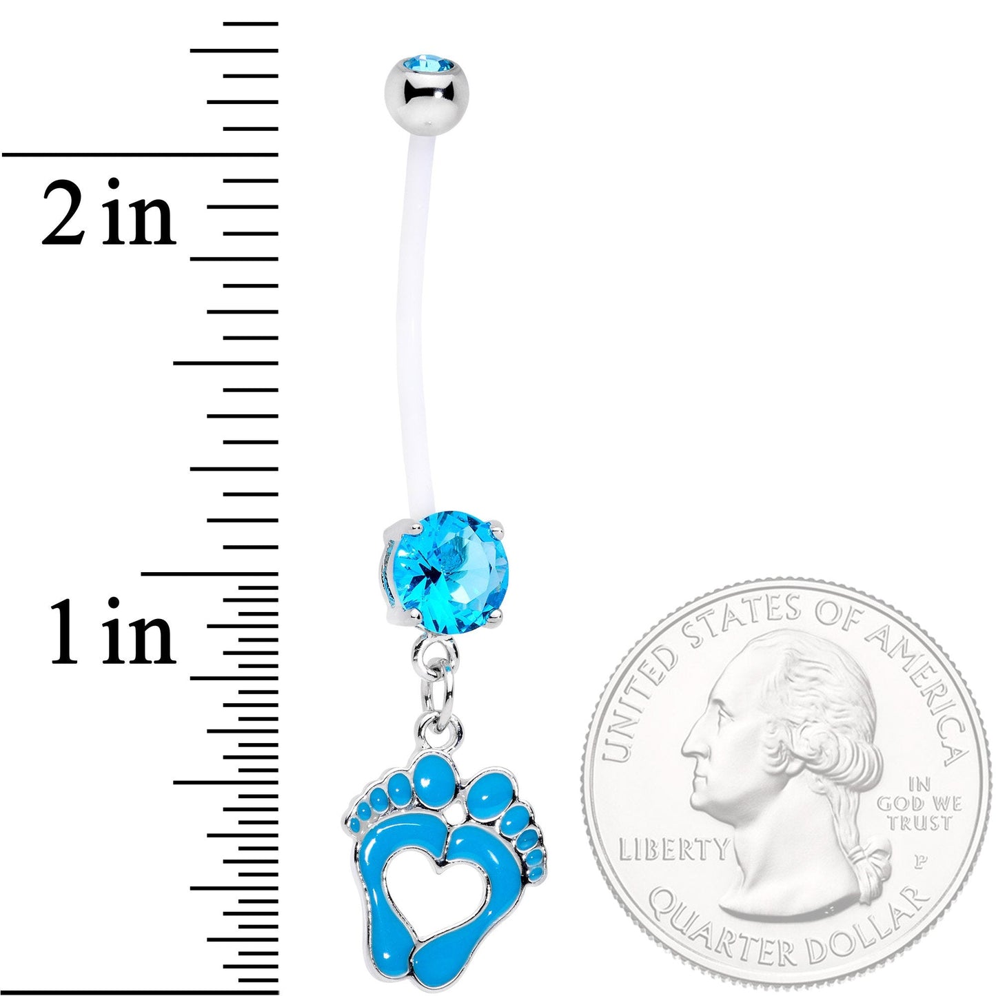 Aqua CZ Gem Baby Precious Footprints Dangle Pregnancy Belly Ring