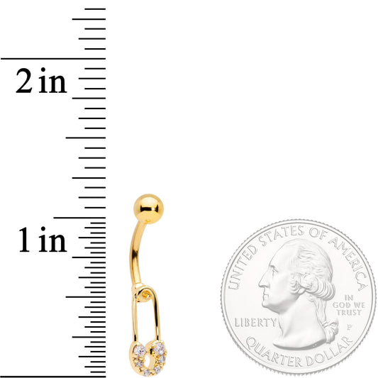 Clear CZ Gem Gold Tone Not Quite Punk Rock Safety Pin Belly Ring