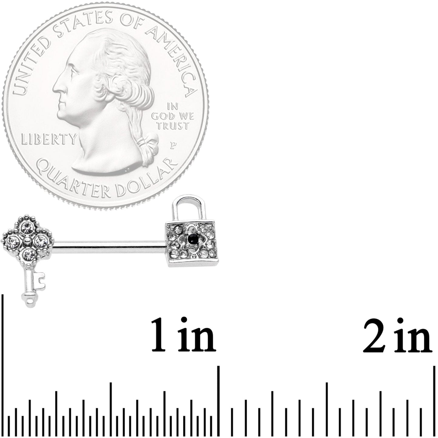 14G 9/16 Clear Gem Under Lock and Key Barbell Nipple Ring Set