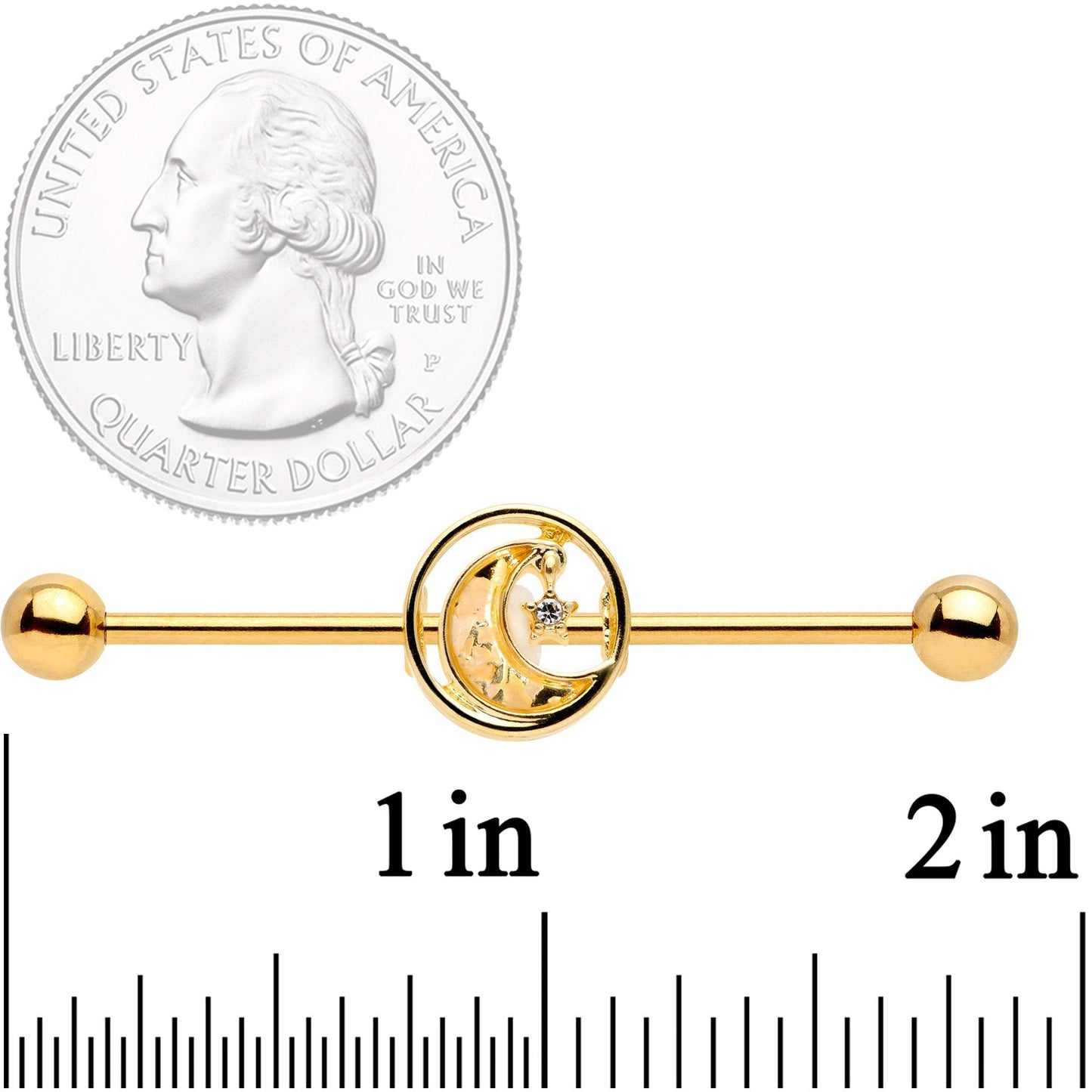 14G Clear Gem Iridescent Crescent Moon Industrial Barbell 38mm