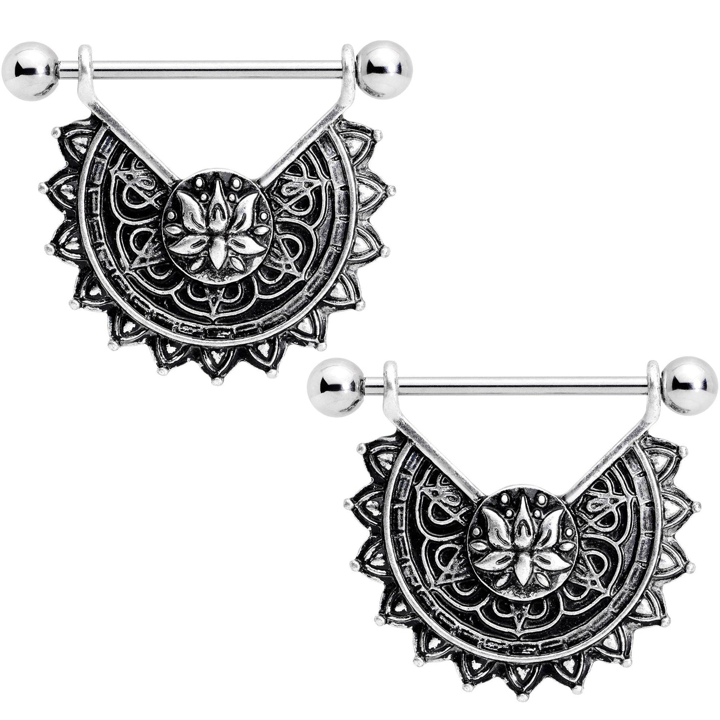 14G 9/16 Drama Lotus Flower Mandala Dangle Nipple Ring Set
