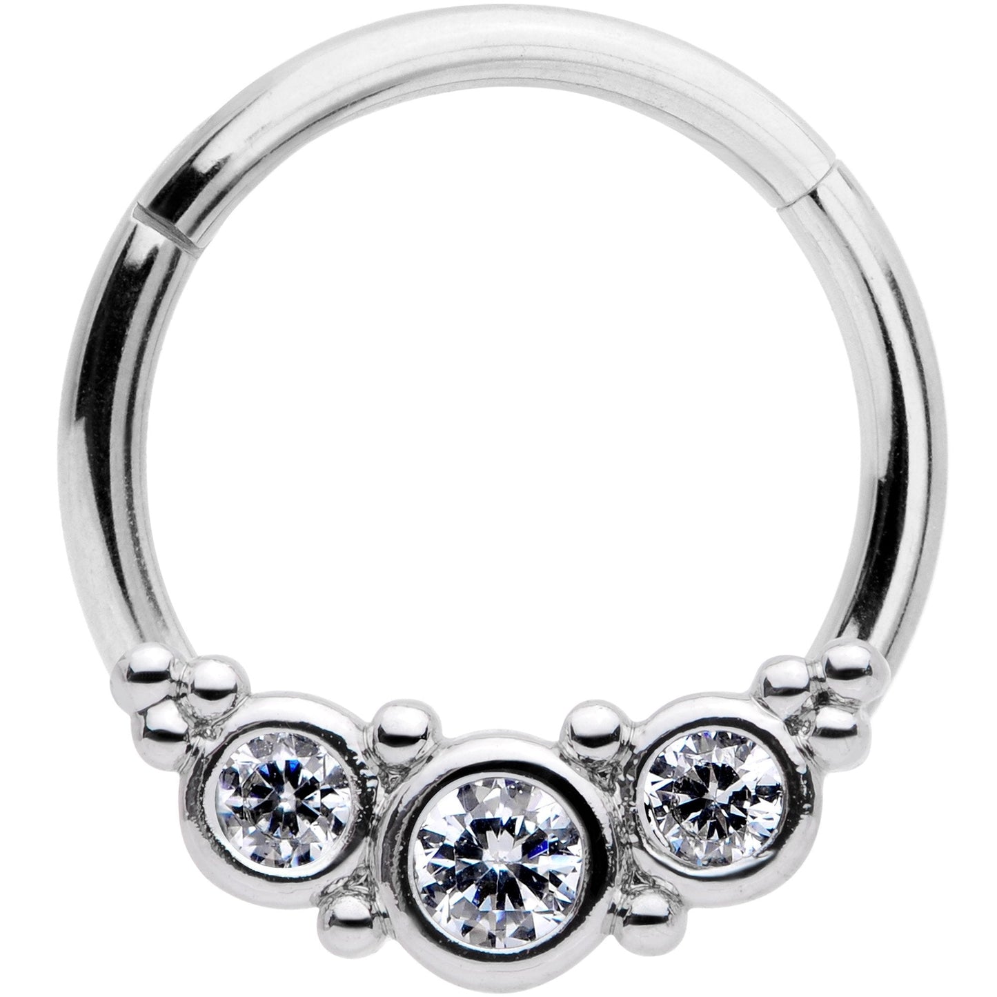 16G 3/8 Clear CZ Circle Trio Hinged Segment Ring